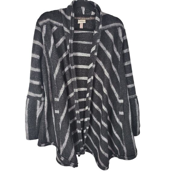 Knox Rose Sweaters - Knox Rose Cardigan XXL Womens Plus Size Black Grey Striped Long Sleeve Pockets